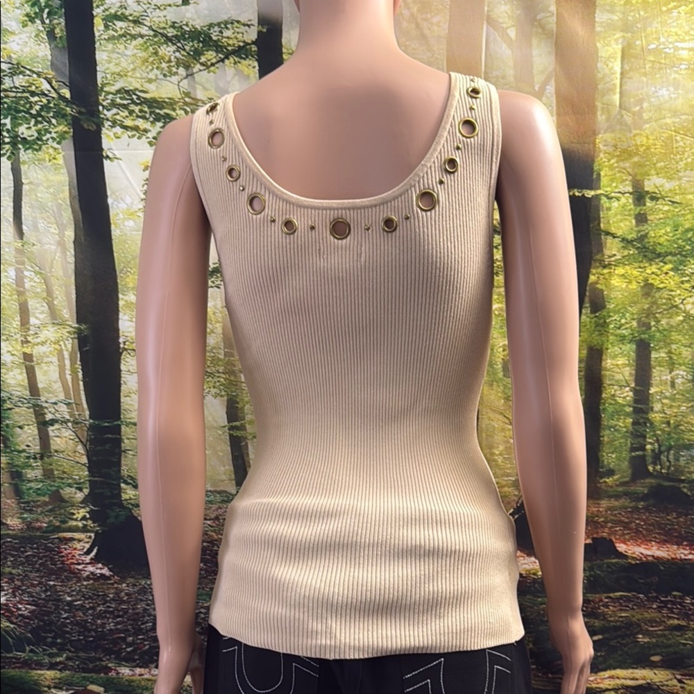 Cache Cream Fitted Cut Out Tank Top
